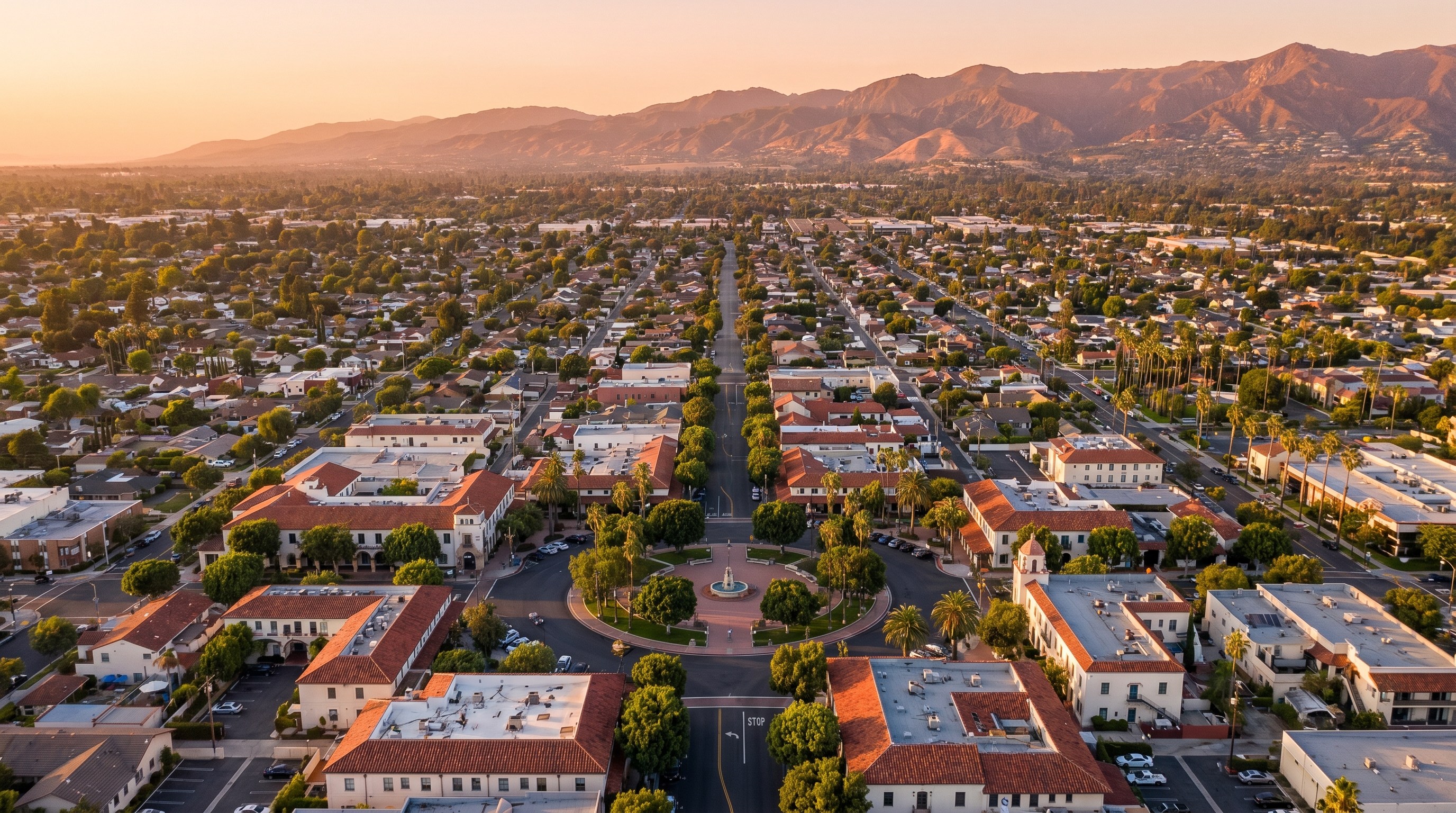 Orange California Old Towne historic district plaza and Chapman Avenue medical corridor